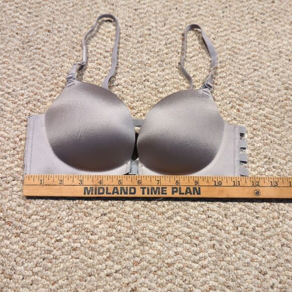Gigi Amore Padded Push Up Bra 34 Gray Front Closure Sheer Back Sexy - Picture 2 of 9